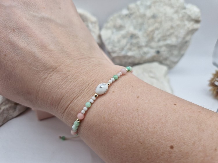 Bransoletka z opalem i chryzoprazem z zapięciem makramowym