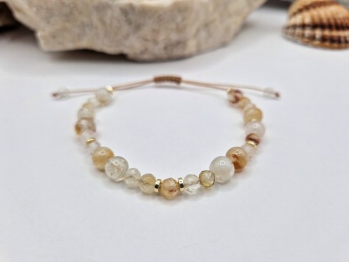 Bransoletka z naturalnego cytrynu i hematytu z zapięciem makramowym