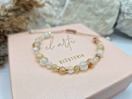 Bransoletka z naturalnego cytrynu i hematytu z zapięciem makramowym