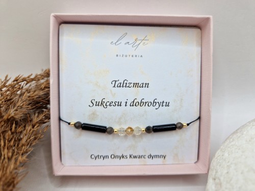 Bransoletka z cytrynu, onyksu i kwarcu dymnego - talizman sukcesu i dobrobytu